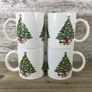 Vintage 1993 McCrory Christmas Tree Ceramic Mugs Set Of 4 11 Oz Holiday Kitchenw
